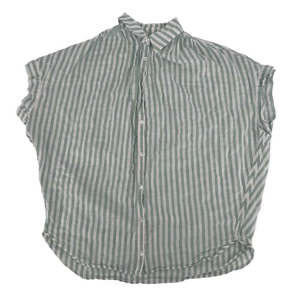 Madewell Green White Striped Button Up Cap Sleeve Shirt Size XS Women’s